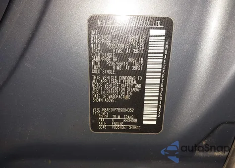 2011 Nissan Quest Sl from USA, damaged, VIN JN8AE2KP7B9004352